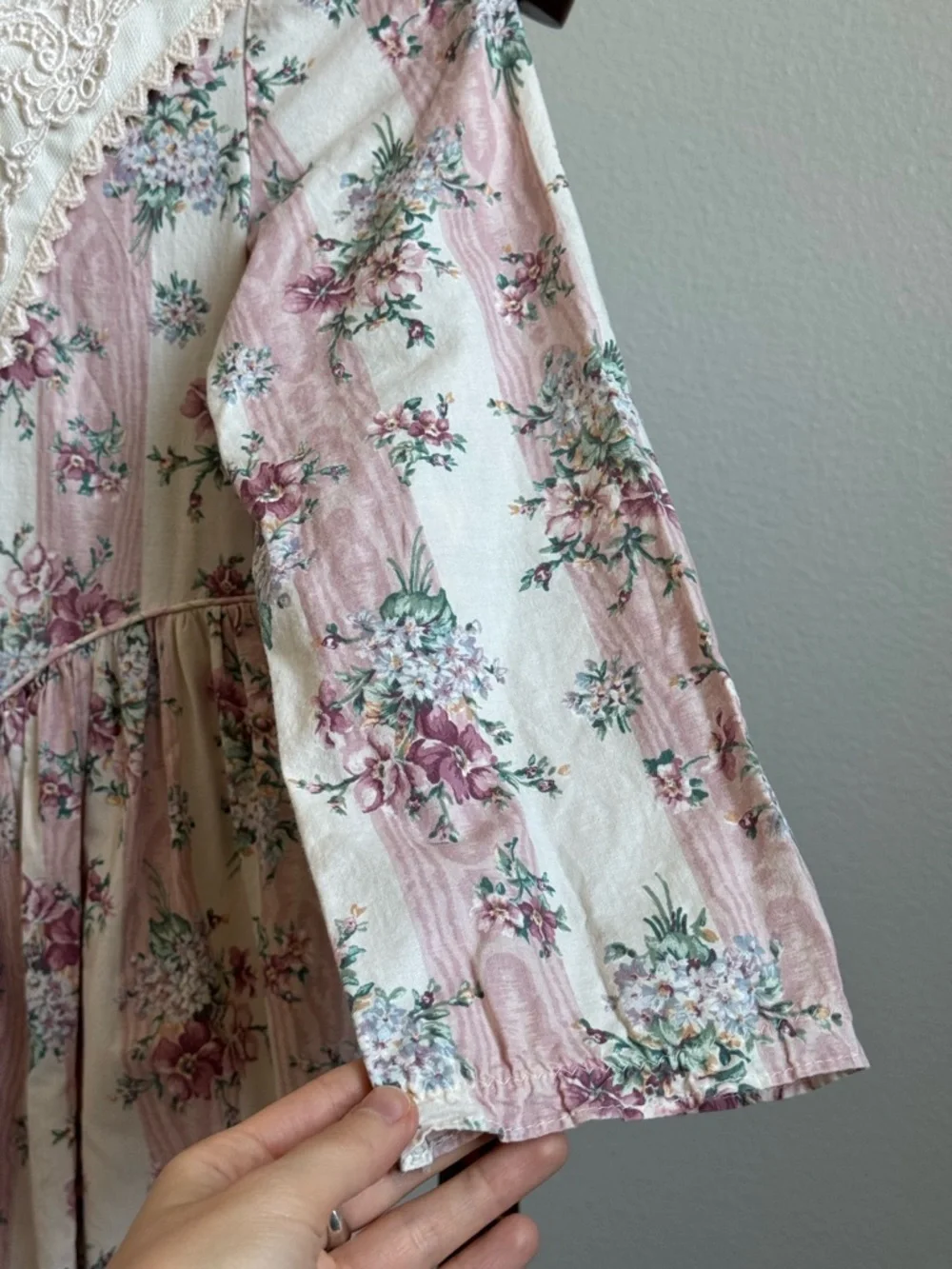 Vintage Bryan Girls Floral Dress Lace Collar Prairie Cottagecore Pink Size 7
